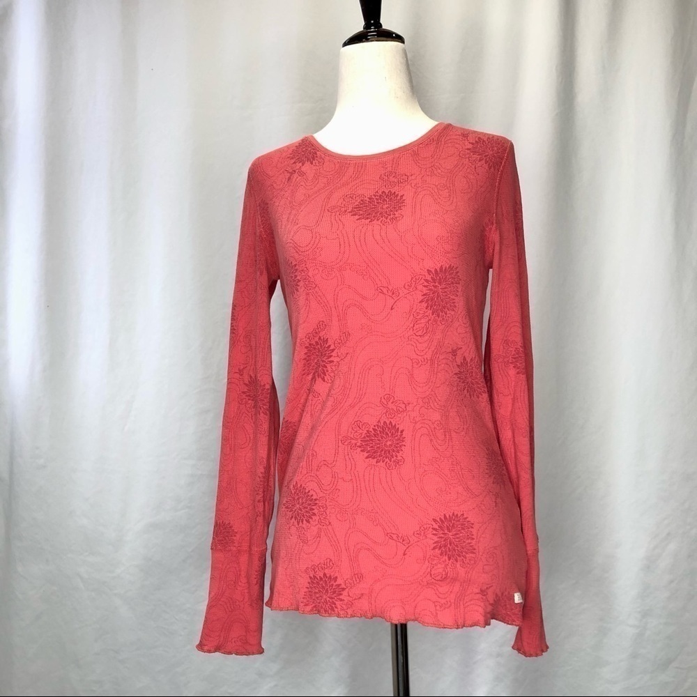 EMS eastern mountain sports waffle weave long sleeve shirt coral pink floral M